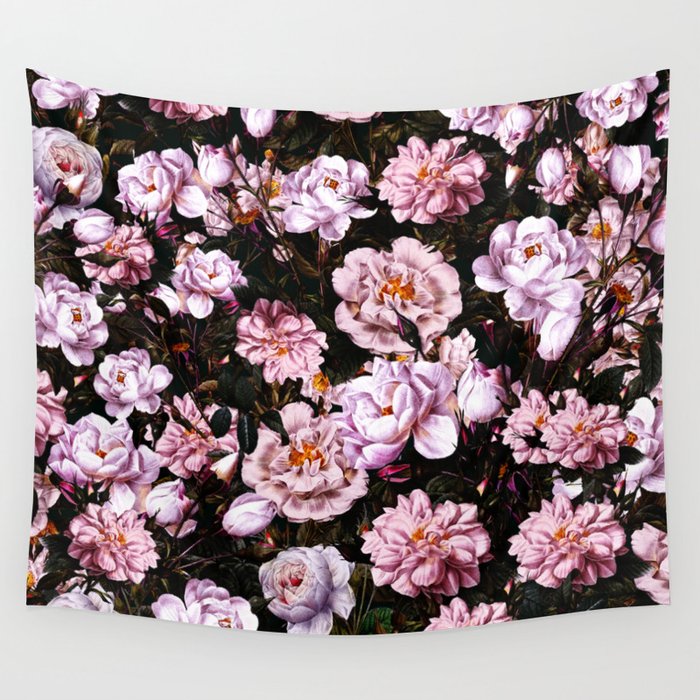 Vintage Shabby Chic Pink Rose Garden Wall Tapestry