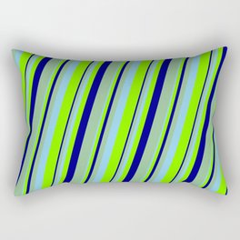 [ Thumbnail: Sky Blue, Chartreuse, Blue & Dark Sea Green Colored Lines Pattern Rectangular Pillow ]