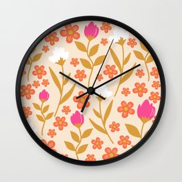 Gardenia Mix Flowy Pattern Wall Clock