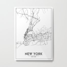 Minimal City Maps - Map Of New York, United States Metal Print