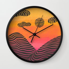 Colorful Ethnic Tribal art, ROOT Chakra, ZEBRA mood, sunset in mountains, hand drawn Wall Clock