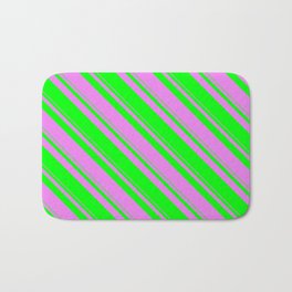 [ Thumbnail: Violet and Lime Colored Stripes Pattern Bath Mat ]