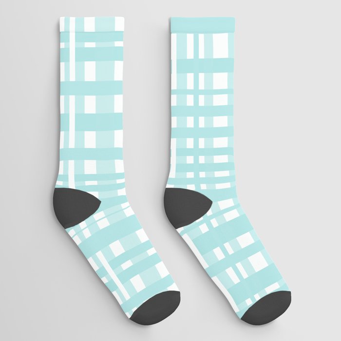 Woven Plaid Pattern in Pale Teal Blue Socks