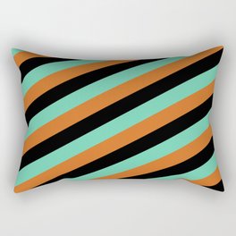 [ Thumbnail: Black, Aquamarine, and Chocolate Colored Pattern of Stripes Rectangular Pillow ]