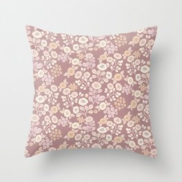 Pastel Autumn Flowers on Pink Brown Throw Pillow