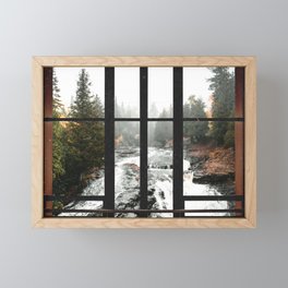 Window to the Waterfall and Forest | Foggy Forest Landscape in Autumn Framed Mini Art Print