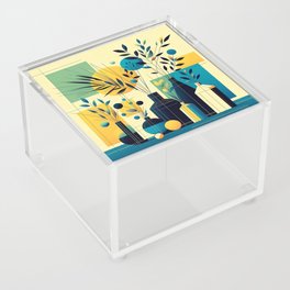 Serenade in Muted Hues: Exploring Stillness Through Twigs, Plants, and Leafy Vases in Harmonious Shades of Yellow, Blue, and Green Acrylic Box