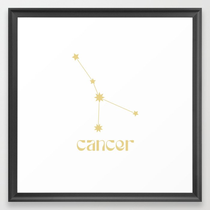 Cancer Sign Star Constellation, Gold Minimalist Groovy Font, Zodiac Sign  Framed Art Print