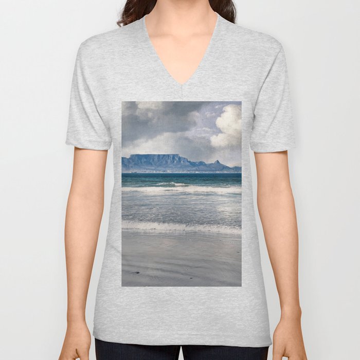 Landscape of Table Mountain in Cape Town V Neck T Shirt