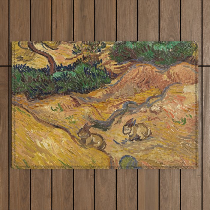 Landscape with Rabbits, 1889 by Vincent van Gogh Outdoor Rug