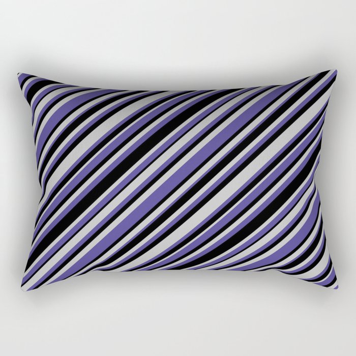 Grey, Dark Slate Blue, and Black Colored Lined/Striped Pattern Rectangular Pillow