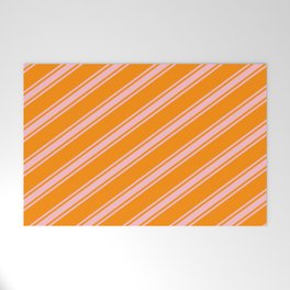 [ Thumbnail: Dark Orange and Pink Colored Lined Pattern Welcome Mat ]
