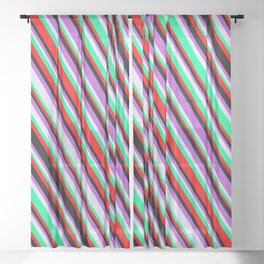 [ Thumbnail: Lavender, Green, Red, Black & Orchid Colored Lines/Stripes Pattern Sheer Curtain ]