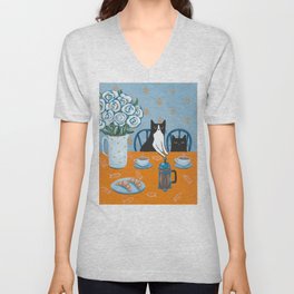 Cats and a French Press V Neck T Shirt