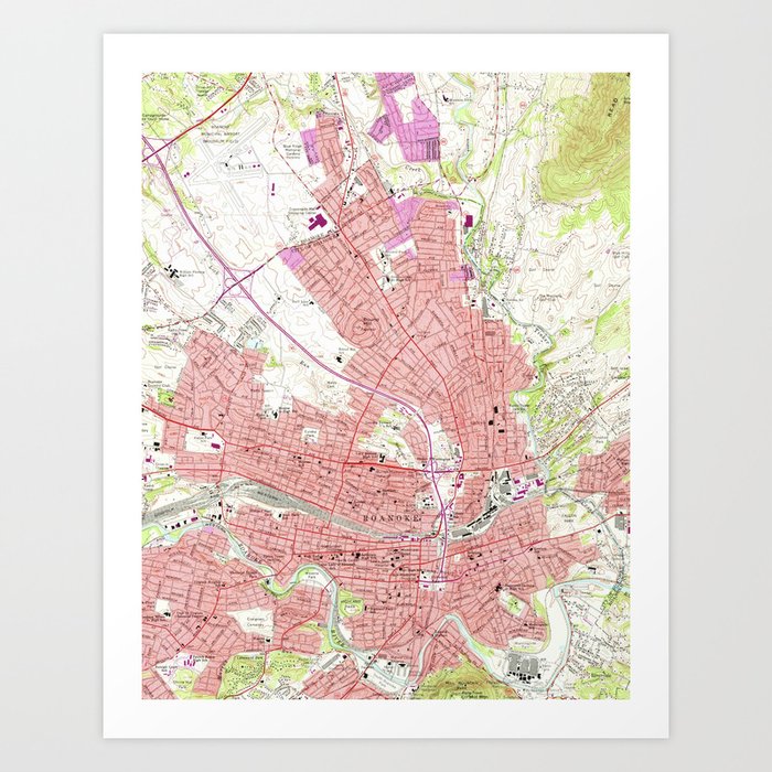 Vintage Map Of Roanoke Virginia 1963 2 Art Print By Bravuramedia