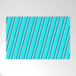 [ Thumbnail: Aqua, Midnight Blue, and White Colored Stripes Pattern Welcome Mat ]