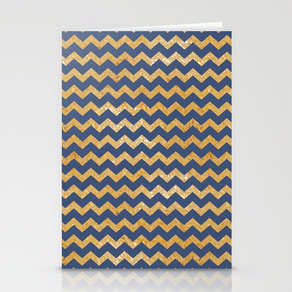 Geometric classic navy blue gold glitter chevron Stationery Cards