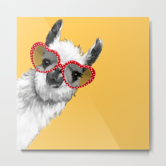 Fashion Hipster Llama with Glasses Metal Print