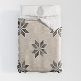 Cozy Boho Nordic Christmas Knitted Snowflakes Pattern Neutral and Black Duvet Cover