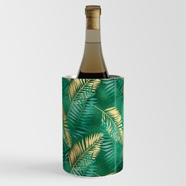 Gold Emerald Green Palm Leaves Pattern Wine Chiller