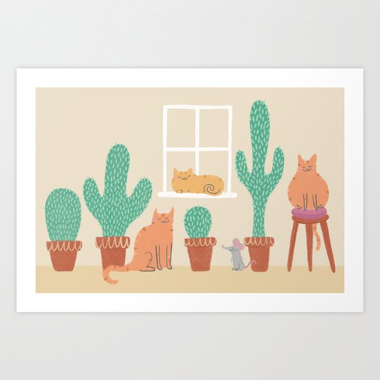 Cats Love Cacti Art Print