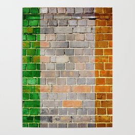 Ireland flag on a brick wall Poster