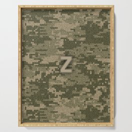 Personalized Z Letter on Green Military Camouflage Army Design, Veterans Day Gift / Valentine Gift / Military Anniversary Gift / Army Birthday Gift  Serving Tray