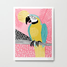 Holy Moly - memphis throwback retro neon bird macaw tropical island pop art bird watching 1980s Metal Print