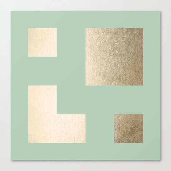 Simply Geometric White Gold Sands on Pastel Cactus Green Canvas Print