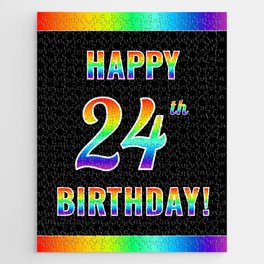 [ Thumbnail: Fun, Colorful, Rainbow Spectrum “HAPPY 24th BIRTHDAY!” Jigsaw Puzzle ]