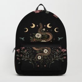Serpent Spell Backpack | Botanical, Witch, Black, Boho, Wicca, Floral, Graphicdesign, Mood, Spiritual, Dark 