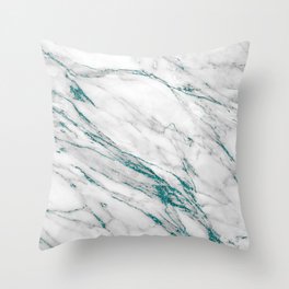 Gray Marble Aqua Teal Metallic Glitter Foil Style Throw Pillow
