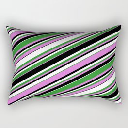 [ Thumbnail: Forest Green, Orchid, Black & White Colored Striped/Lined Pattern Rectangular Pillow ]