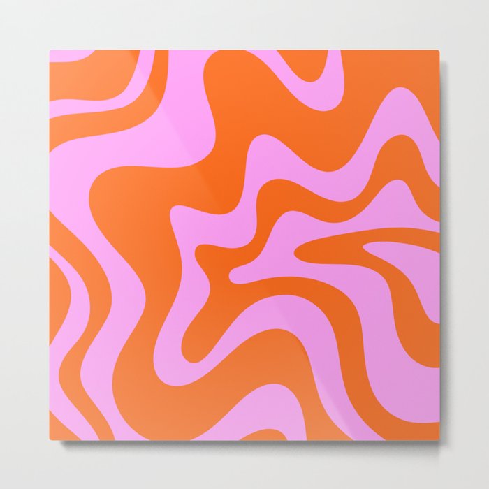 Retro Liquid Swirl Abstract Pattern in Hot Pink and Red-Orange Metal Print