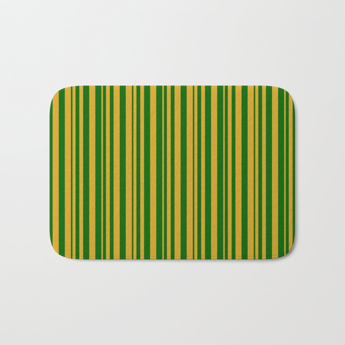 Goldenrod and Dark Green Colored Stripes Pattern Bath Mat