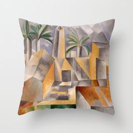 Tropical Oasis, Palms and cityscape landscape painting by Pablo Picasso Throw Pillow