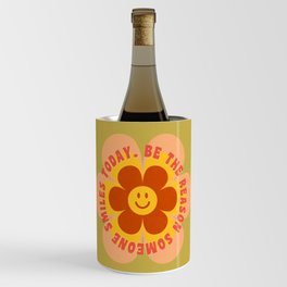 Be the reason someone smiles today - 60s 70s retro cherry blossom smiley typography  Wine Chiller