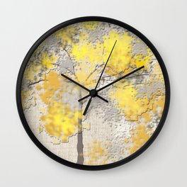 Abstract Yellow and Gray Trees Wall Clock
