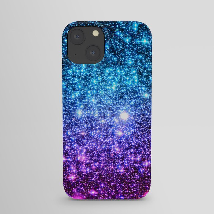 Glitter Galaxy Stars : Turquoise Blue Purple Hot Pink Ombre iPhone Case