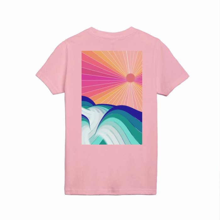 Ocean Wave - Pink Sky Kids T Shirt