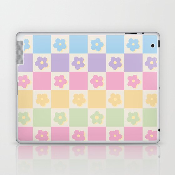 Checkered Flower Power Danish Pastel Rainbow Tones Laptop & iPad Skin