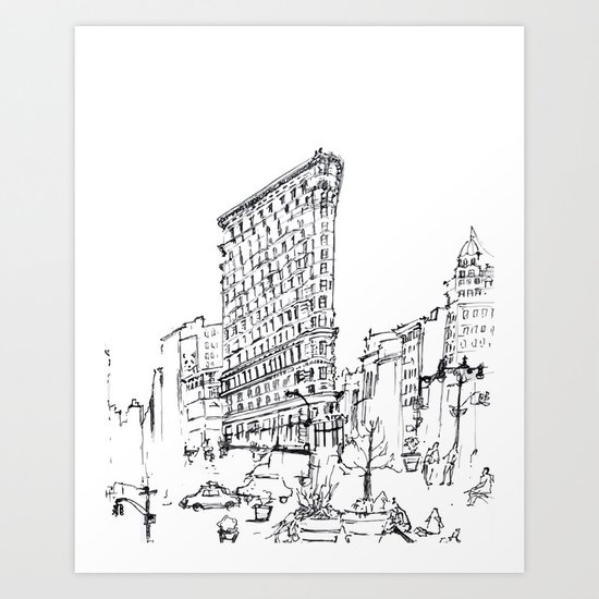 NYC Flatiron Building Sketch Art Print by XT DESIGN STUDIO | Society6