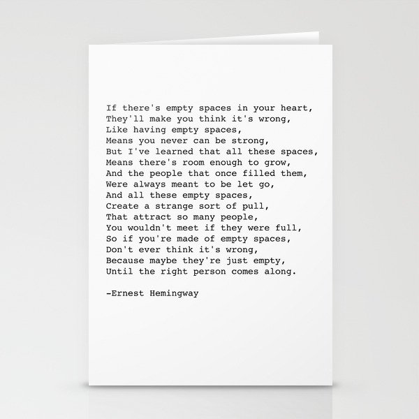 Empty Spaces Poem Ernest Hemingway Quote Stationery Cards