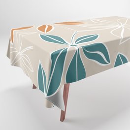 Modern, Minimal, Floral, Orange and Teal Tablecloth