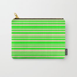 [ Thumbnail: Lime & Tan Colored Lined Pattern Carry-All Pouch ]
