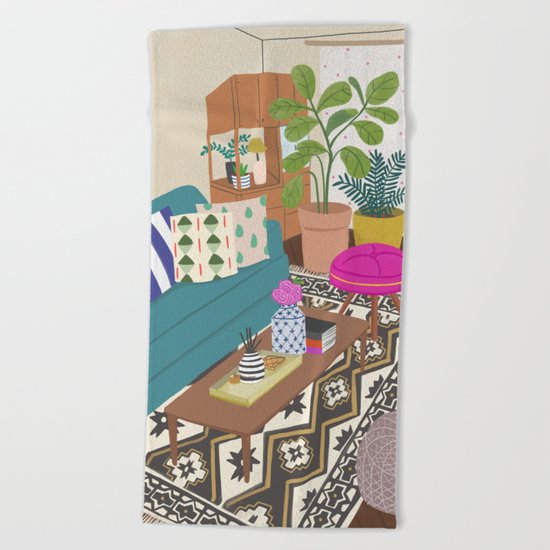 Home Series 1, interior, home, place, living room illustration Beach Towel