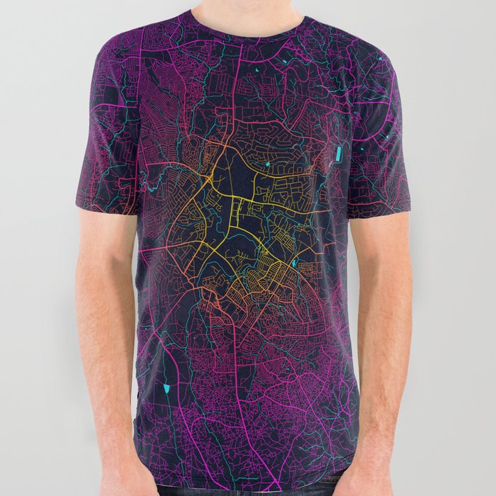 Lilongwe City Map Malawi - Neon All Over Graphic Tee