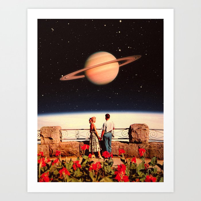 Lovers In Space - Romantic Sci-Fi Retro-Futurism Design Art Print