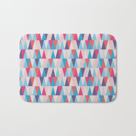 Blue & Pink Geometric Triangle Pattern Bath Mat