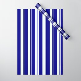 [ Thumbnail: Mint Cream and Dark Blue Colored Striped/Lined Pattern Wrapping Paper ]